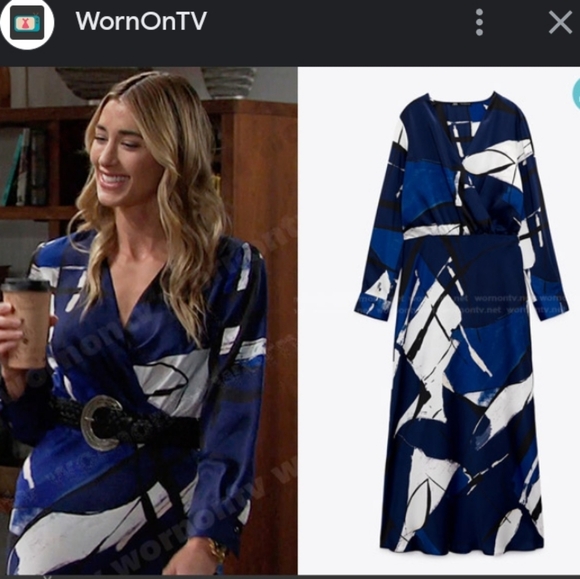 SOLD Zara Abstract Printed Midi Dress, Long Sleeve Wrap, Worn on TV - Picture 3 of 7